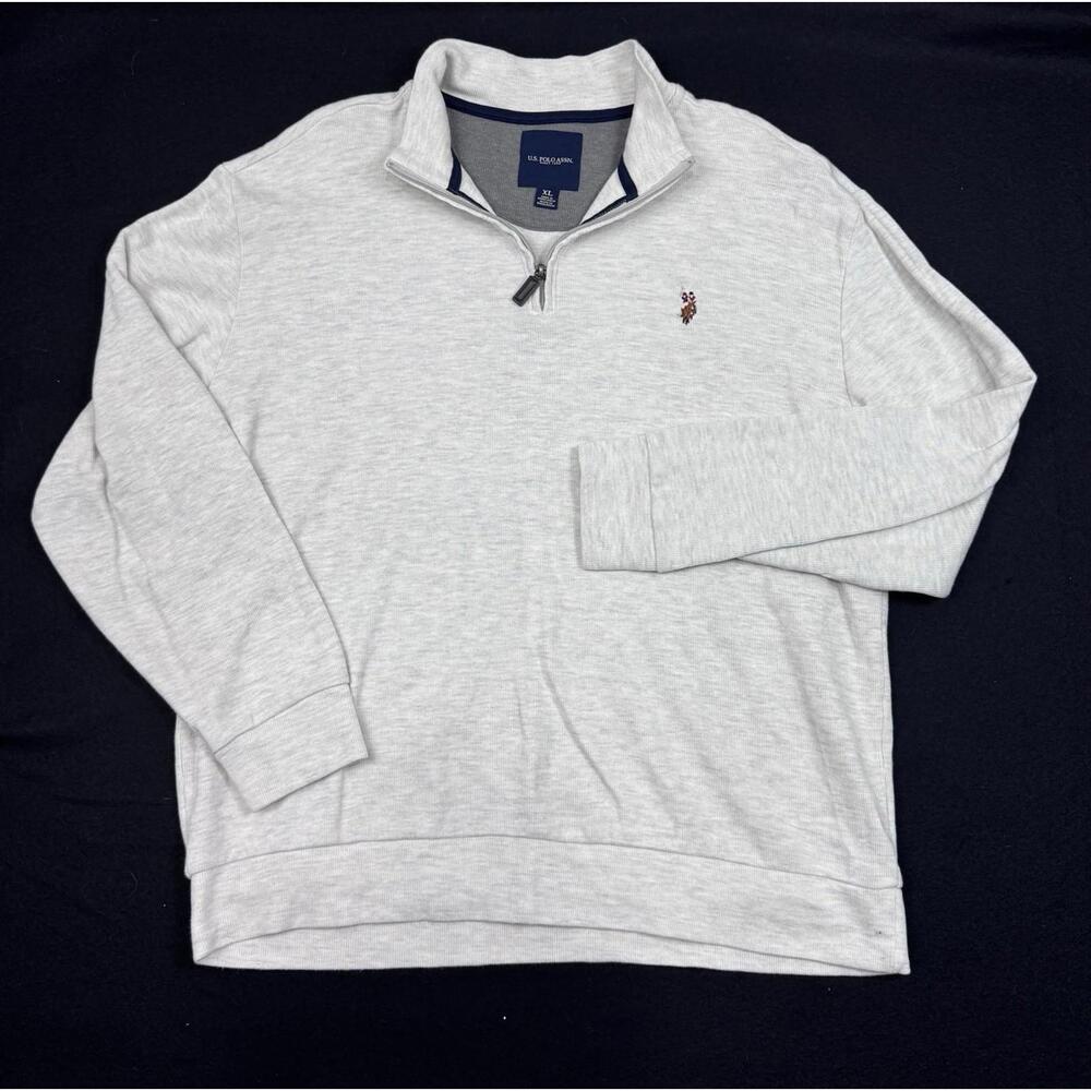 US Polo Assn  1/4 Zip Sweater Mens XL light Gray  Pony Long Sleeve Preppy